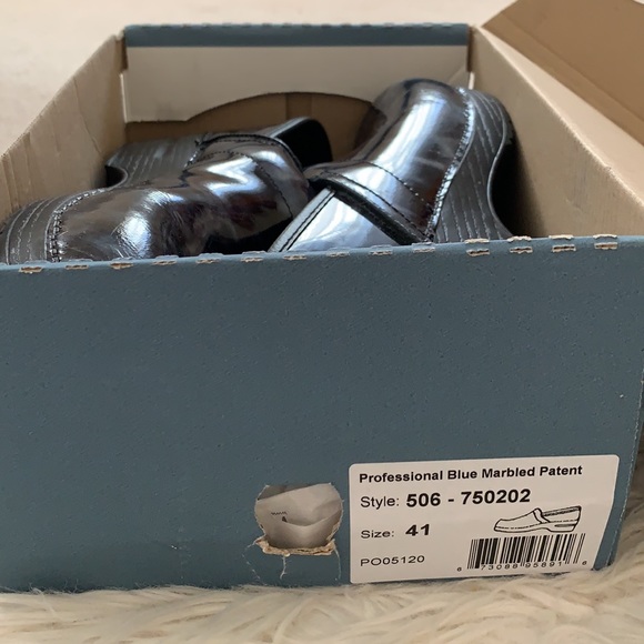 Dansko | Blue Marbled Patent Clogs - Picture 10 of 11